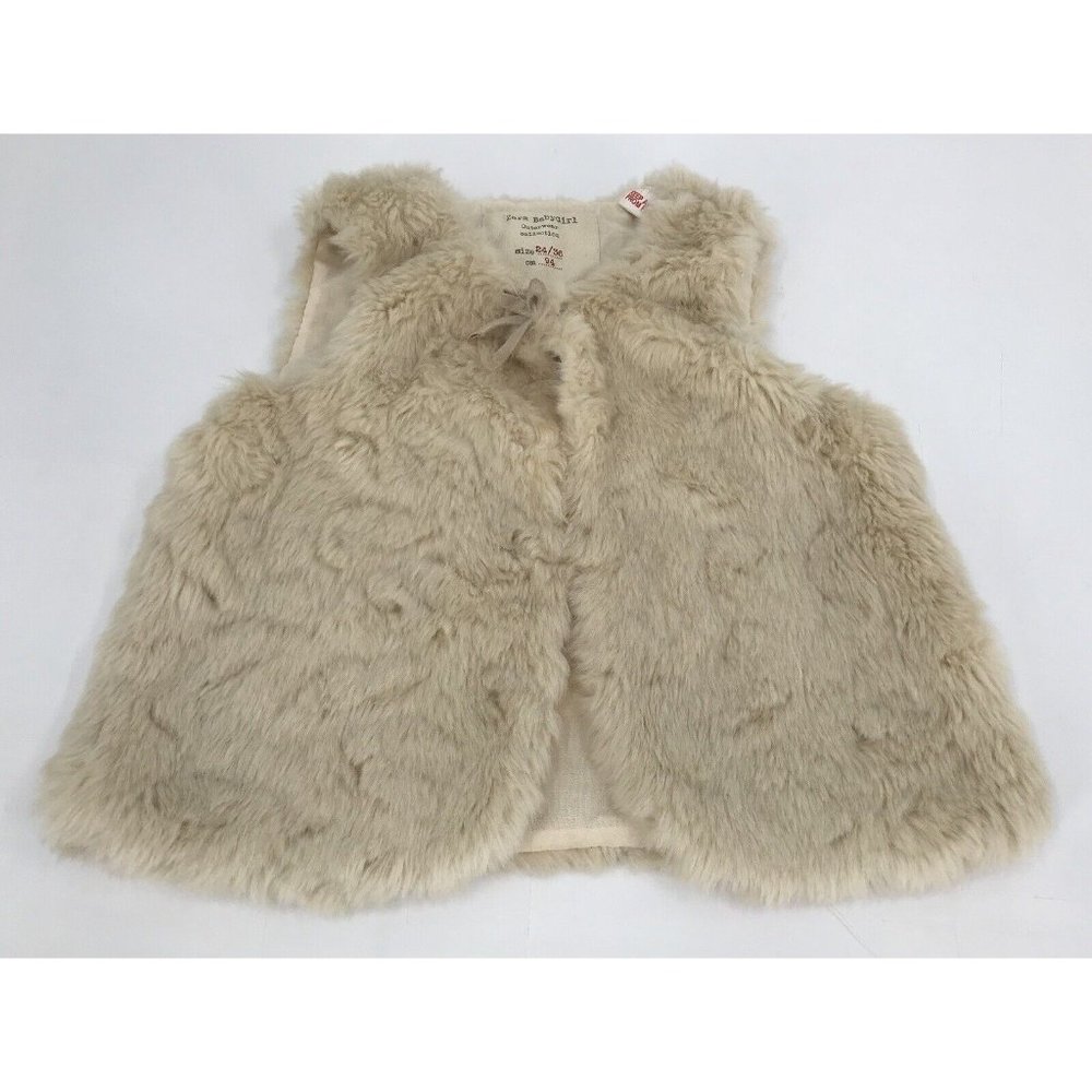 Zara Baby Girl Vest Size 2-3 24-36 Months Faux Fur Cream Beige